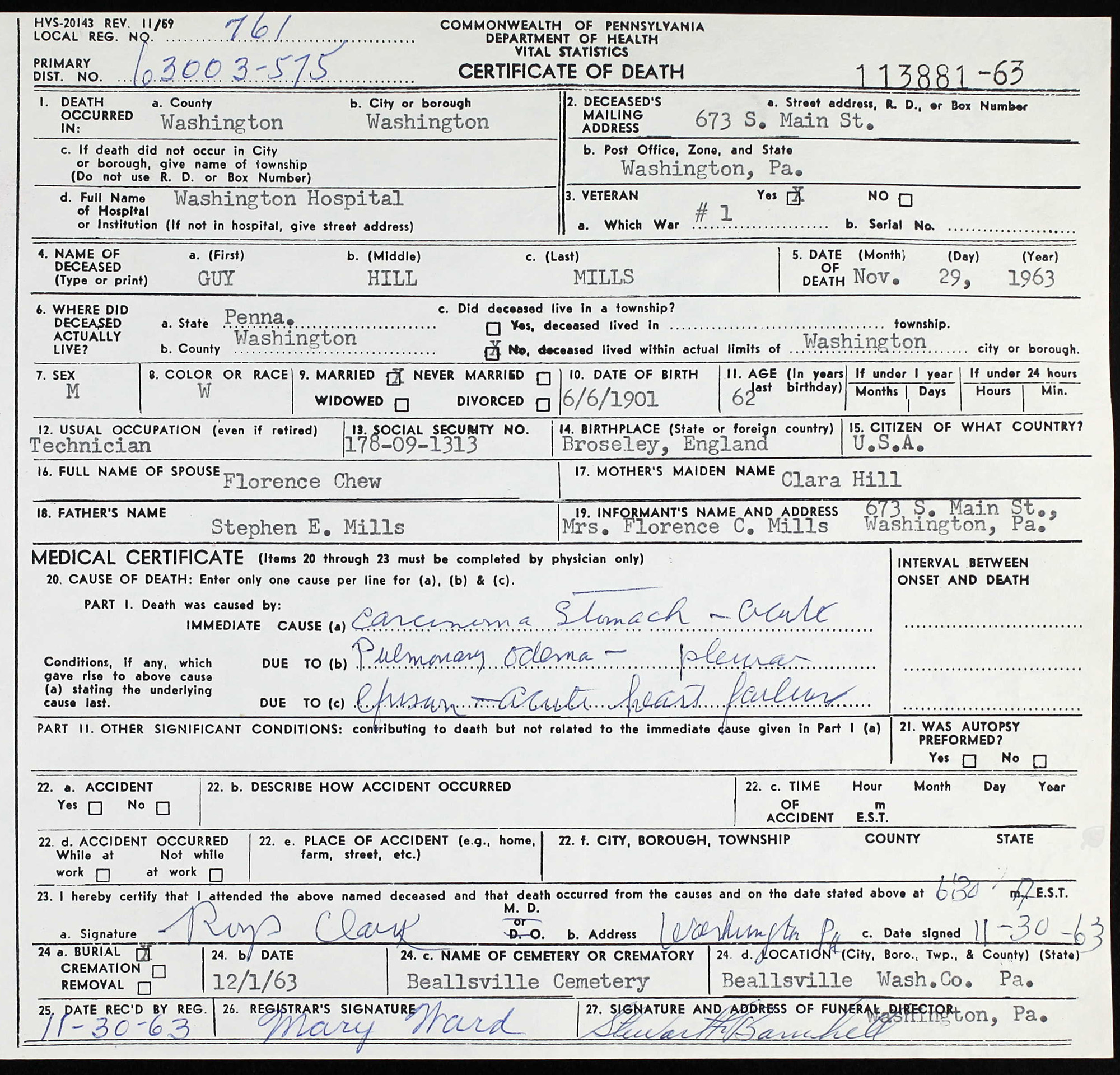 death certificate